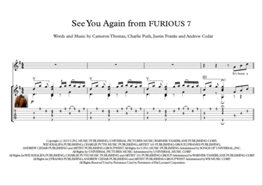 See You Again from FURIOUS 7 Electric Guitar scores gallery preview page 1