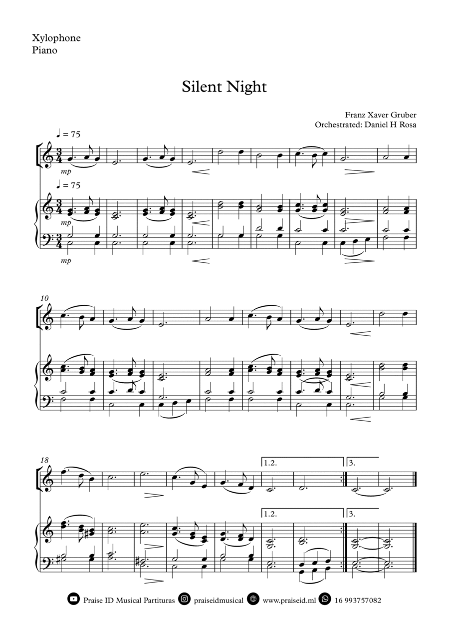 Silent Night - Christmas Carol - Xylophone and Piano Piano Accompaniment scores gallery preview page 1