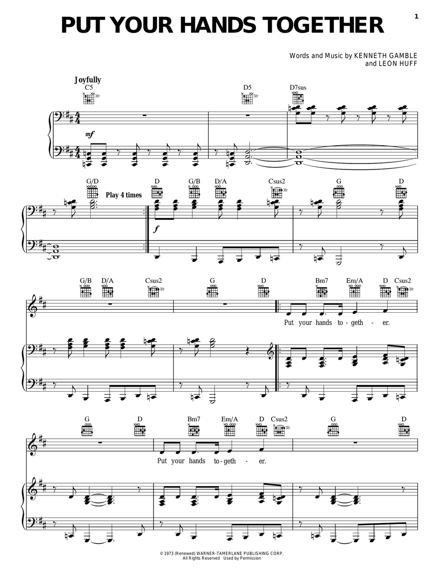 Put Your Hands Together Piano, Vocal, Guitar scores gallery preview page 1