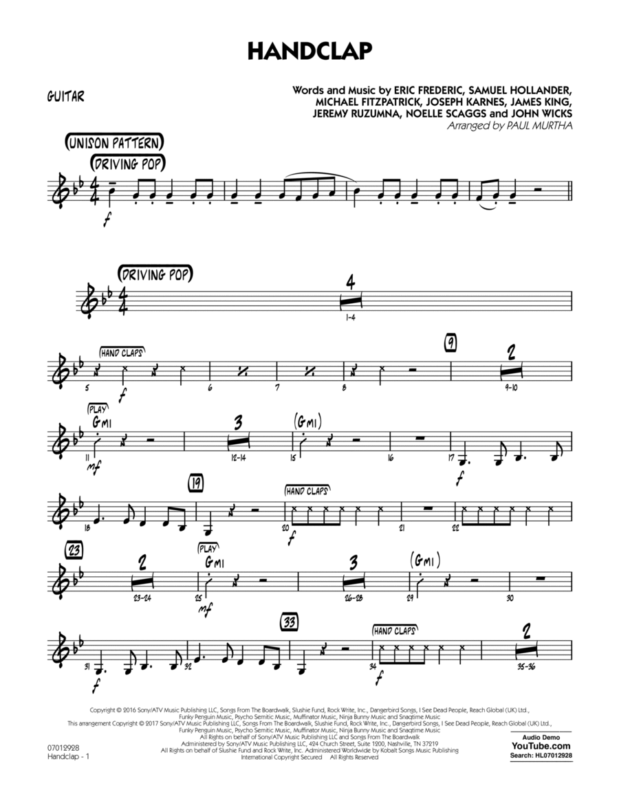 HandClap - Guitar Part scores gallery preview page 1