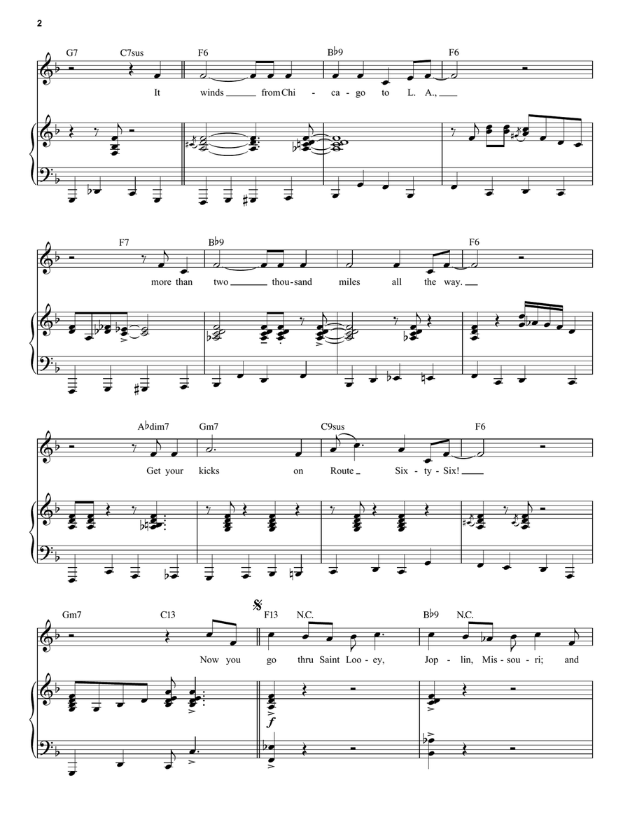 Route 66 [Jazz version] (arr. Brent Edstrom) High Voice scores gallery preview page 2