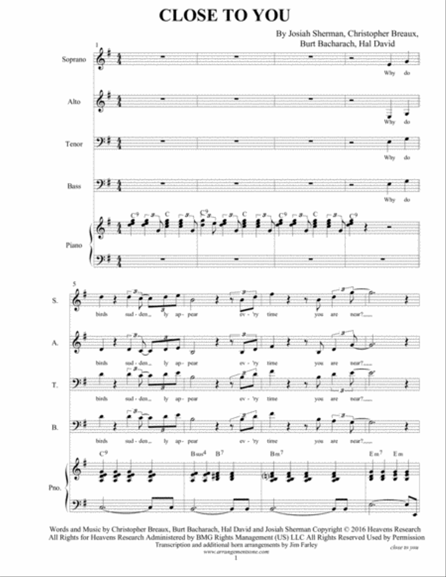 Close To You 4-Part scores gallery preview page 1