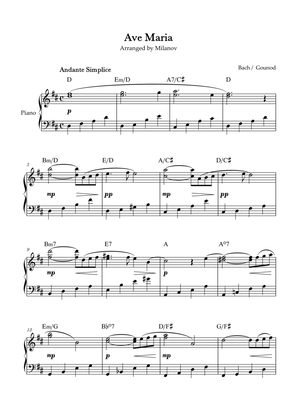 Ave Maria Bach Gounod in D Intermediate Piano Chord