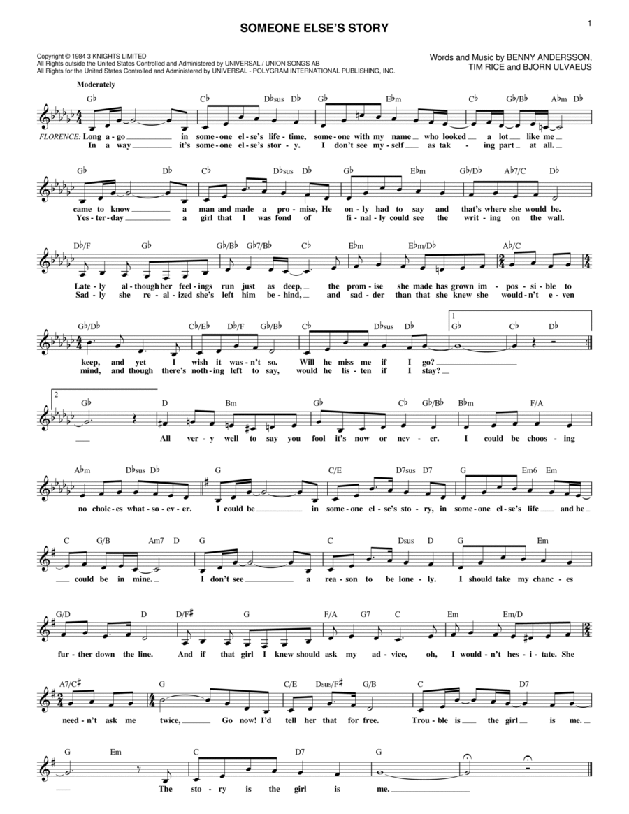 Someone Else's Story (from Chess) Voice scores gallery preview page 1