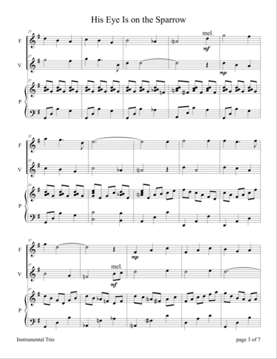 His Eye Is on the Sparrow (for Flute and Violin Duet with Piano accompaniment) Flute scores gallery preview page 5