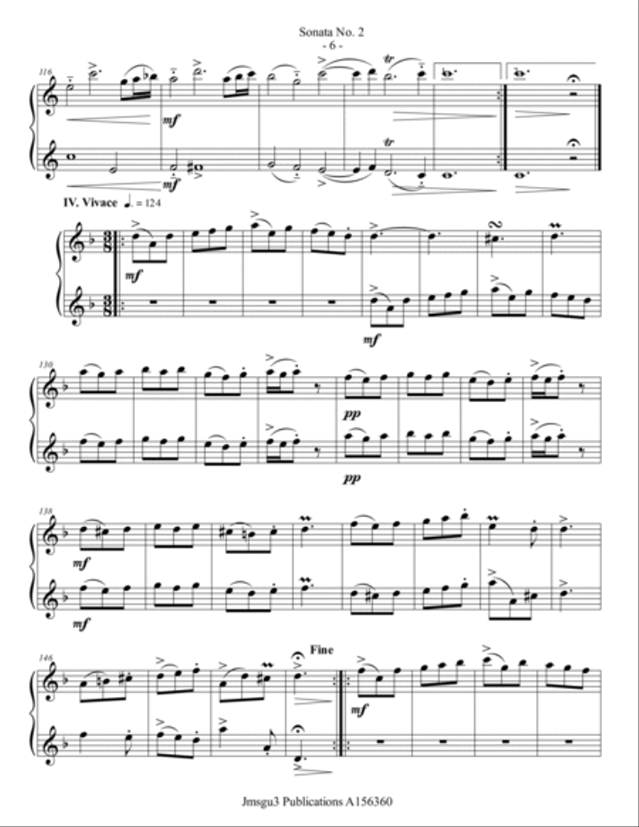 Loeillet: Sonata No. 2 for Alto Flute Duo Flute Duet scores gallery preview page 6