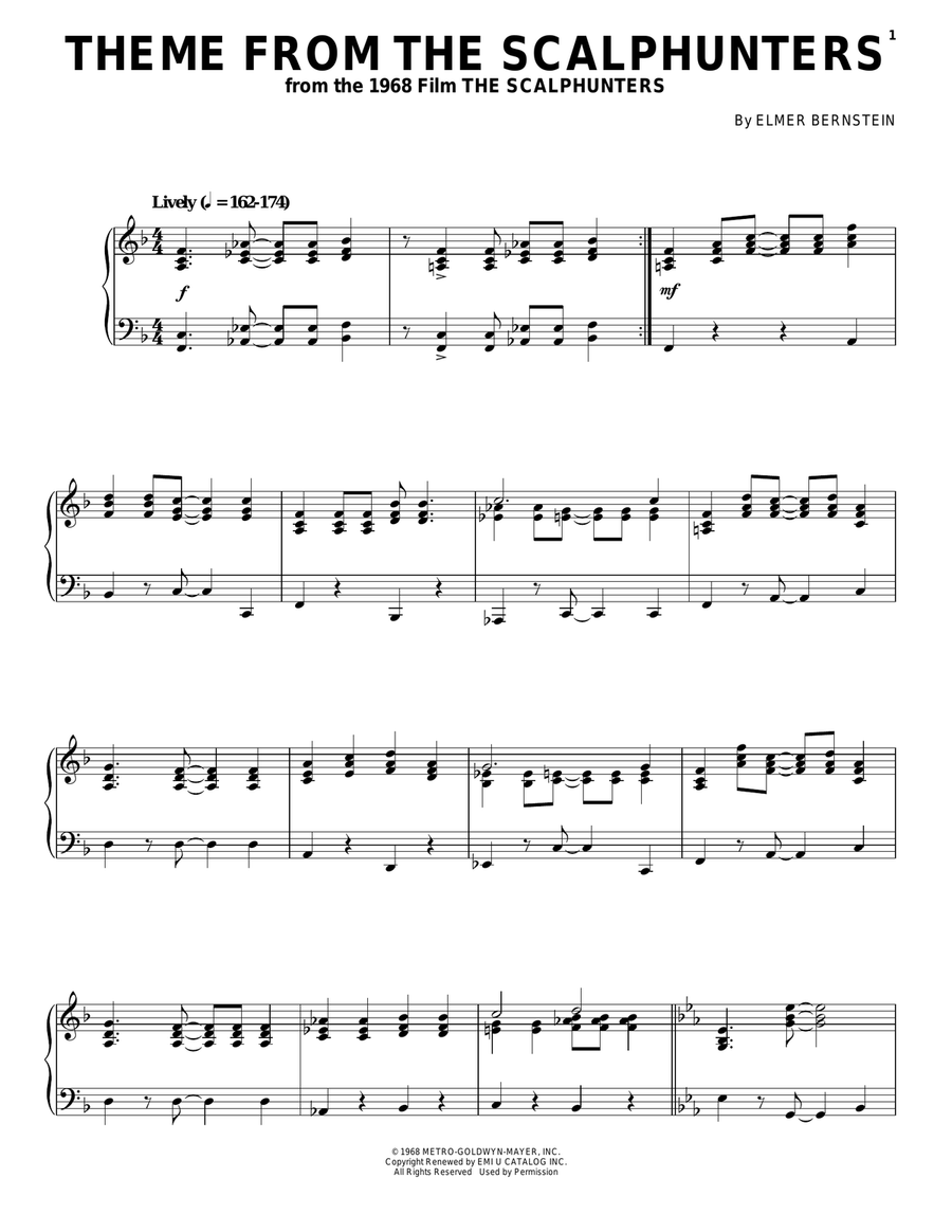 Theme from The Scalphunters Piano Solo scores gallery preview page 1