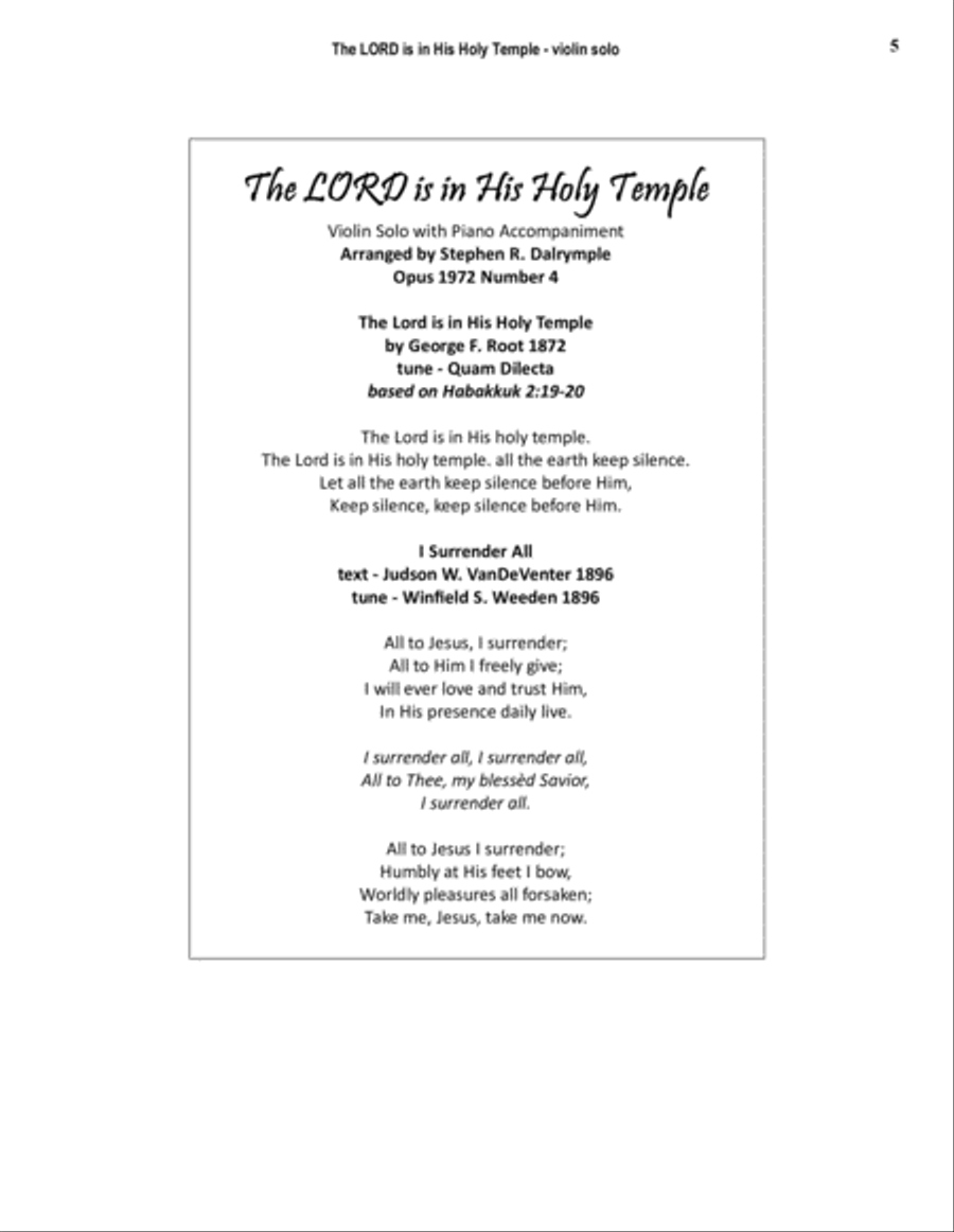 The LORD is in His Holy Temple with I Surrender All Small Ensemble scores gallery preview page 5
