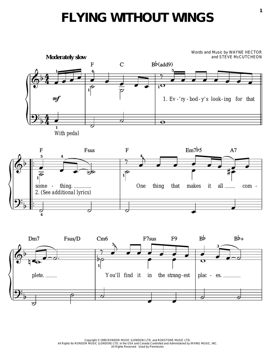 Flying Without Wings Easy Piano scores gallery preview page 1
