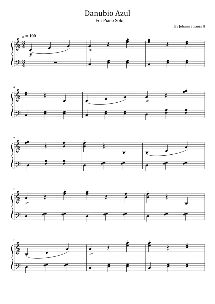 Danubio azul - Blue Danube - Johann Strauss II - For Easy Piano Easy Piano scores gallery preview page 1