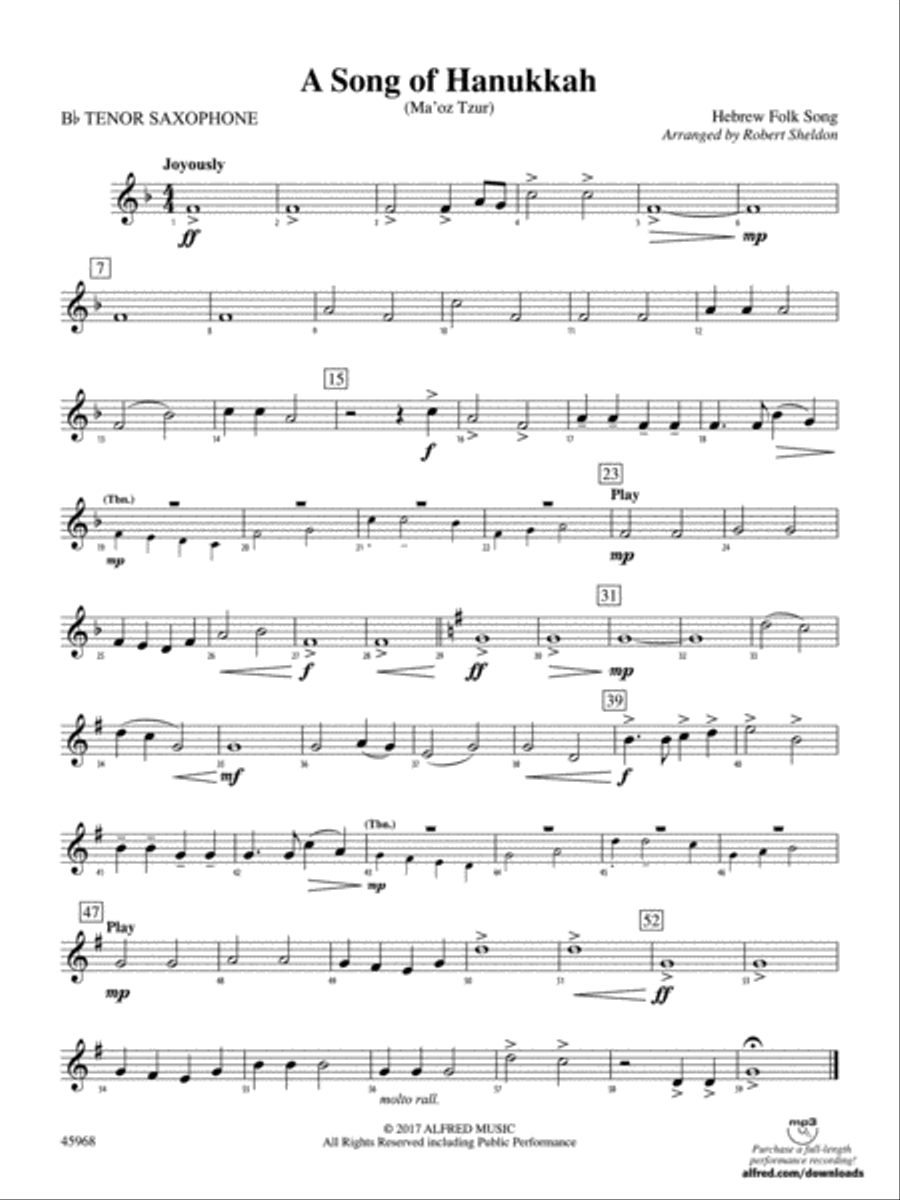 A Song of Hanukkah: B-flat Tenor Saxophone Concert Band scores gallery preview page 1