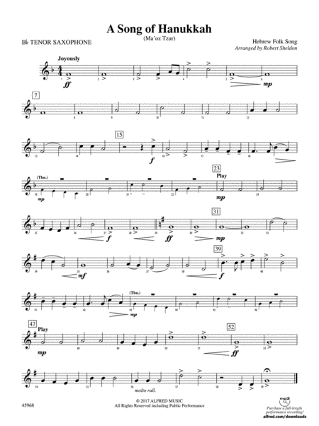 A Song of Hanukkah: B-flat Tenor Saxophone