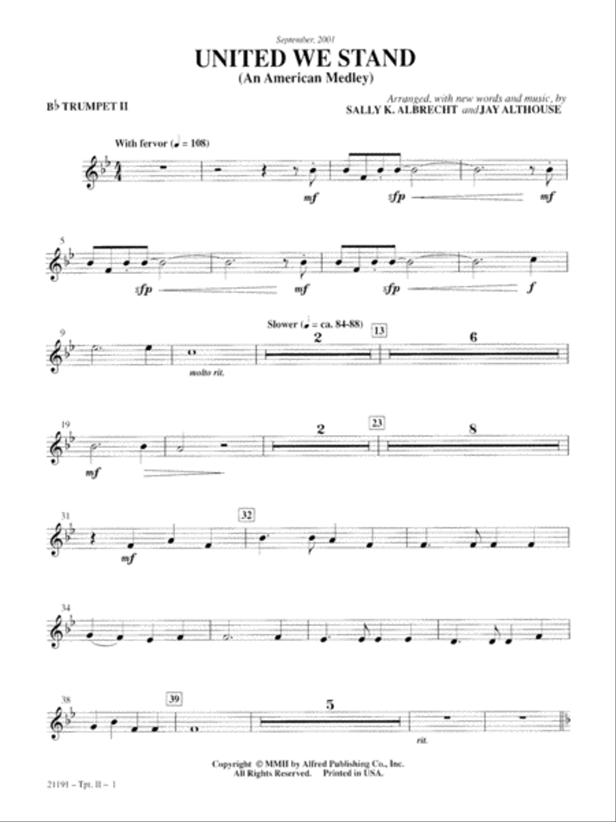 United We Stand (An American Medley): 2nd B-flat Trumpet B-Flat Trumpet scores gallery preview page 1
