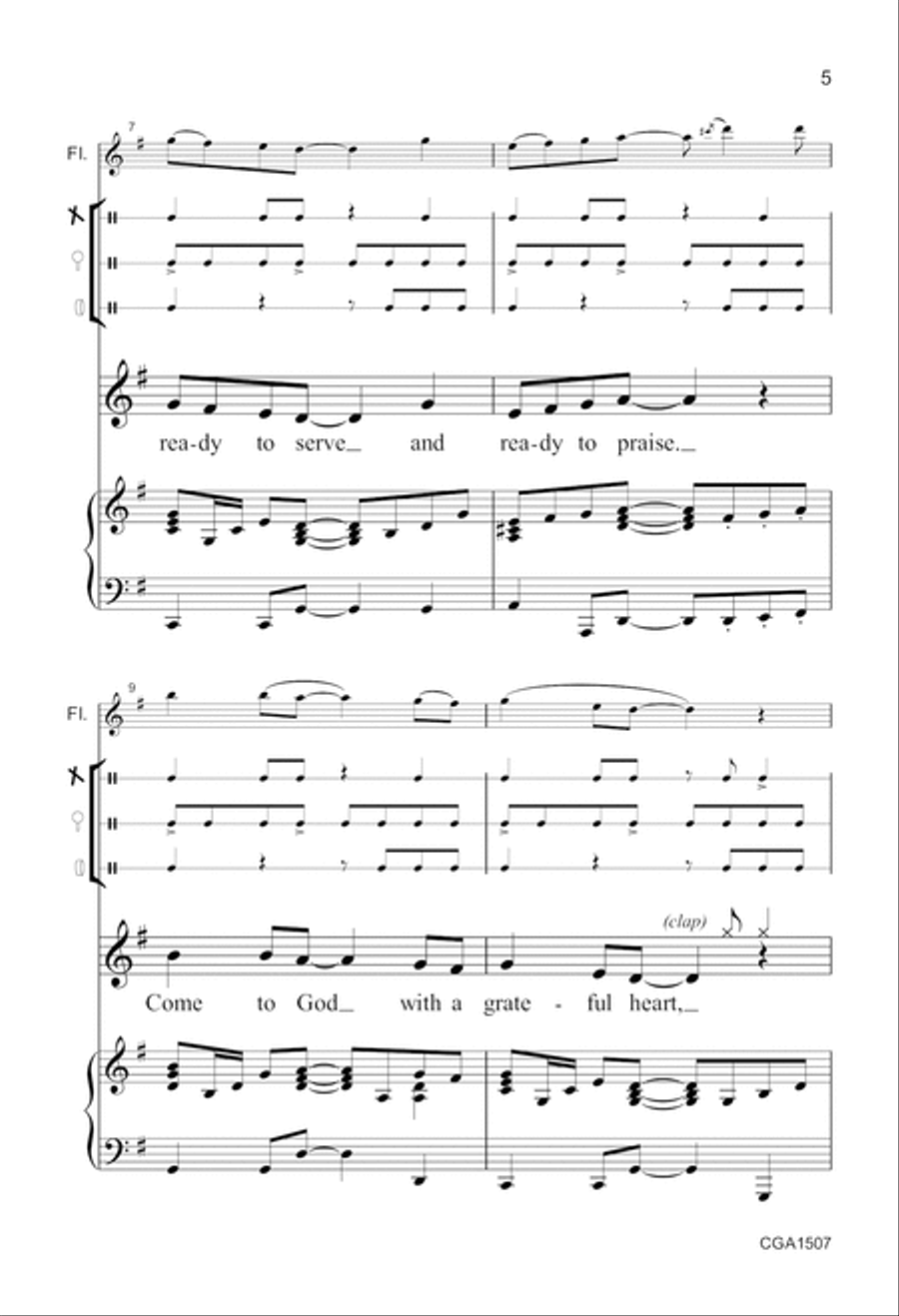 Come with a Grateful Heart Unison Choir scores gallery preview page 5