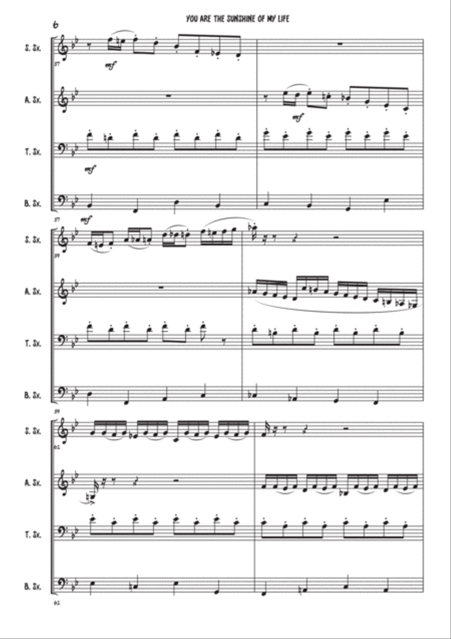 You Are The Sunshine Of My Life Woodwind Quartet scores gallery preview page 6