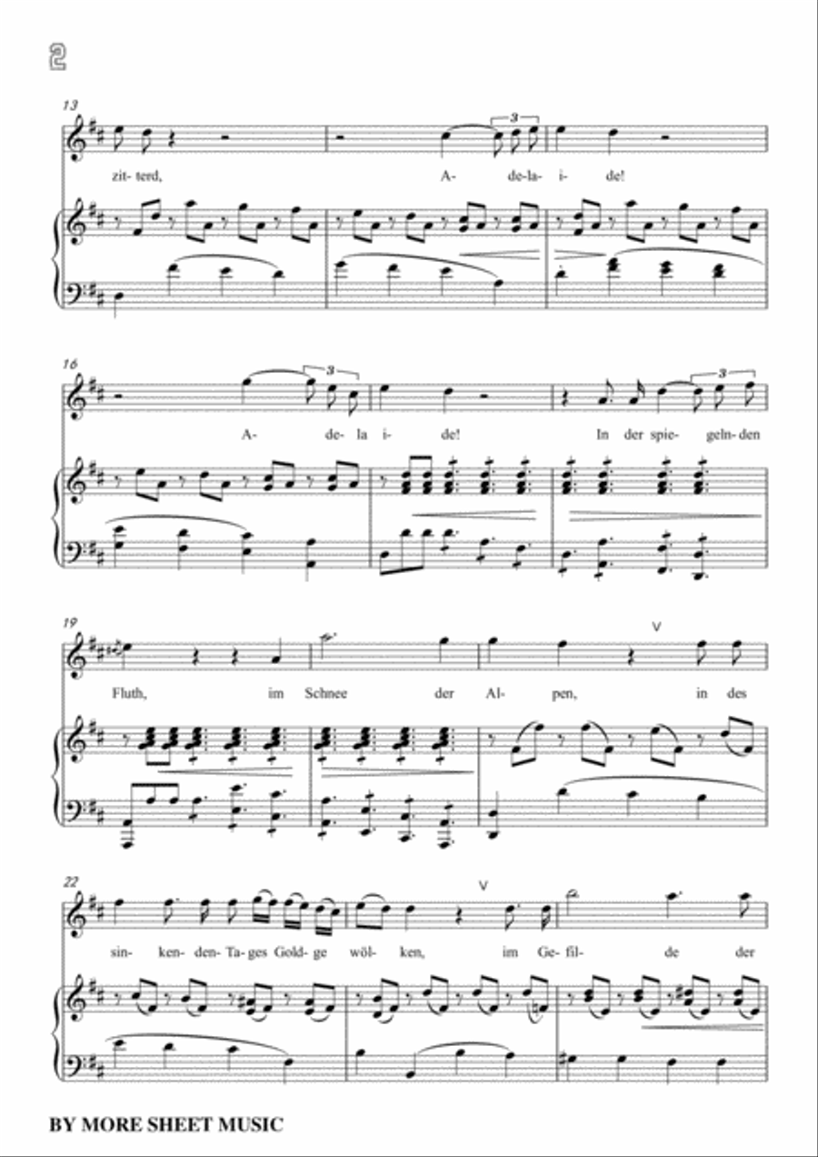 Beethoven-Adelaide in D Major,for voice and piano Voice Solo scores gallery preview page 4