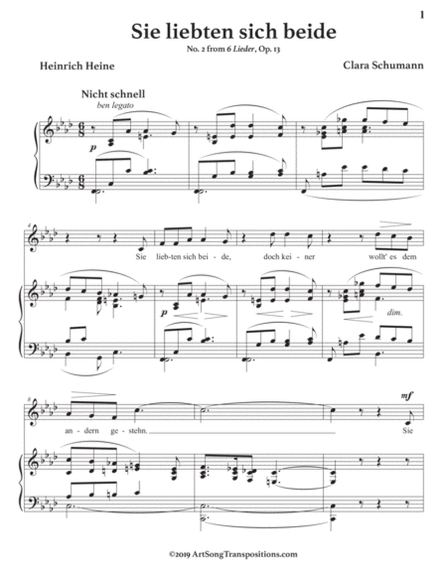 SCHUMANN: Sie liebten sich beide, Op. 13 no. 2 (transposed to F minor)