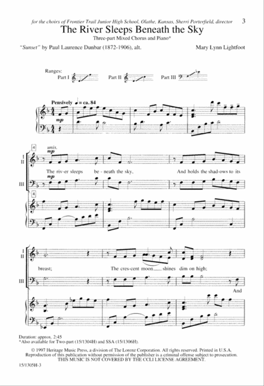 The River Sleeps Beneath the Sky 3-Part scores gallery preview page 3