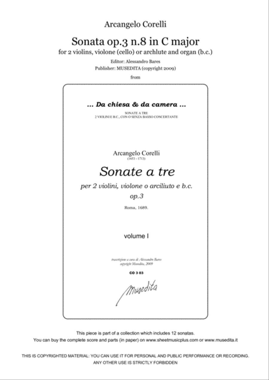 Corelli, Sonata op.3 n.8 in C major Small Ensemble scores gallery preview page 1