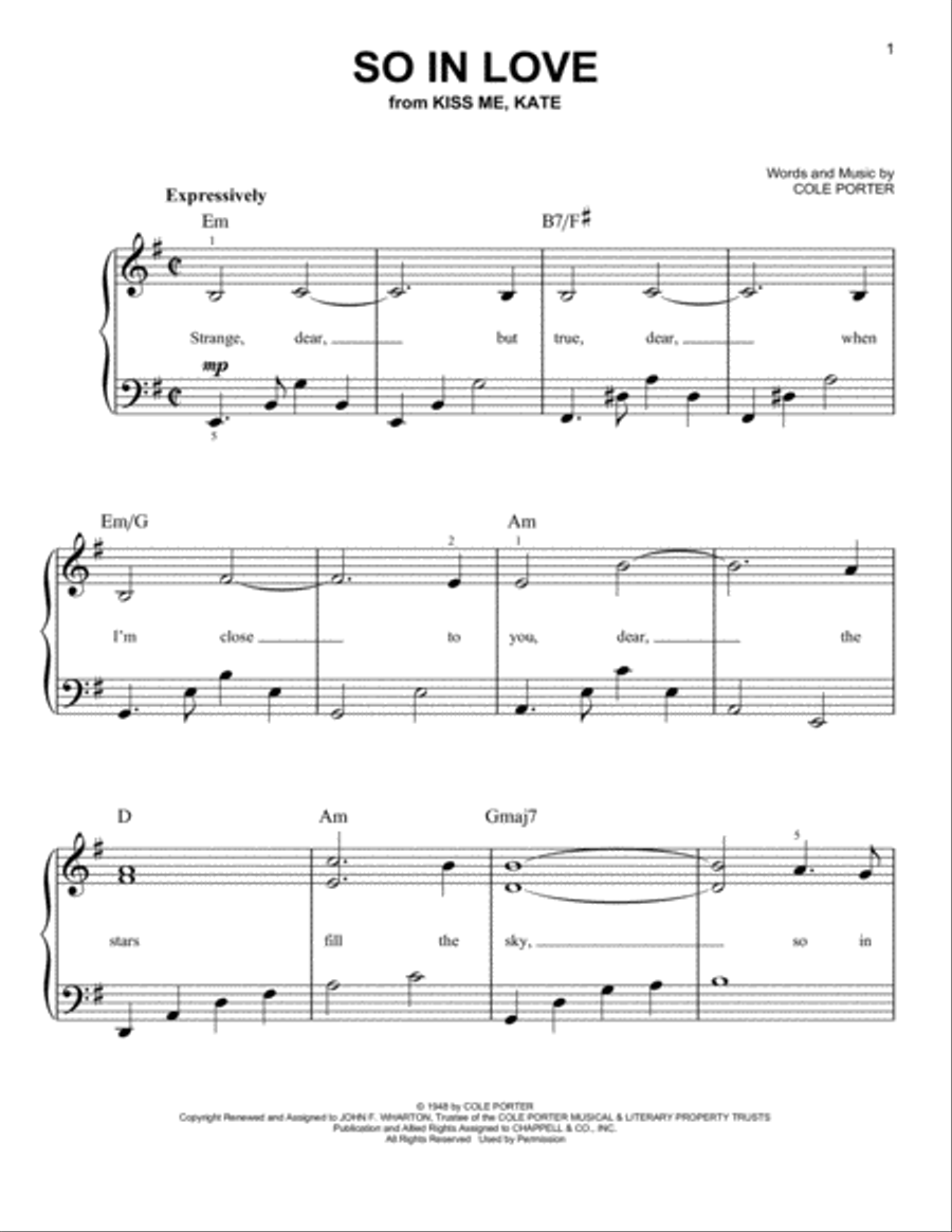 So In Love (from Kiss Me, Kate) Easy Piano scores gallery preview page 1
