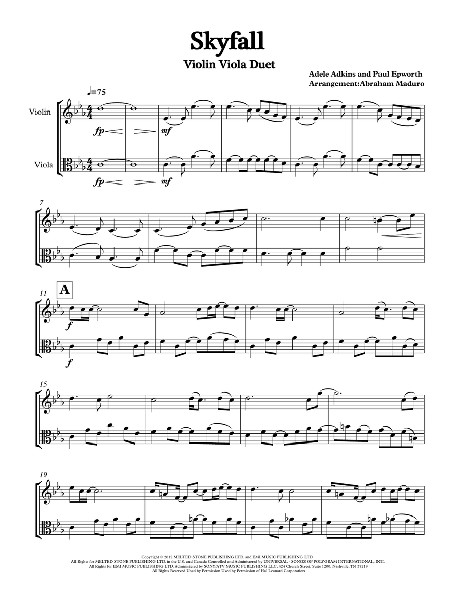 Skyfall String Duet scores gallery preview page 1