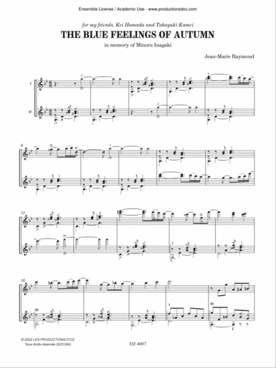 The Blue Feelings of Autumn Classical Guitar scores gallery preview page 2