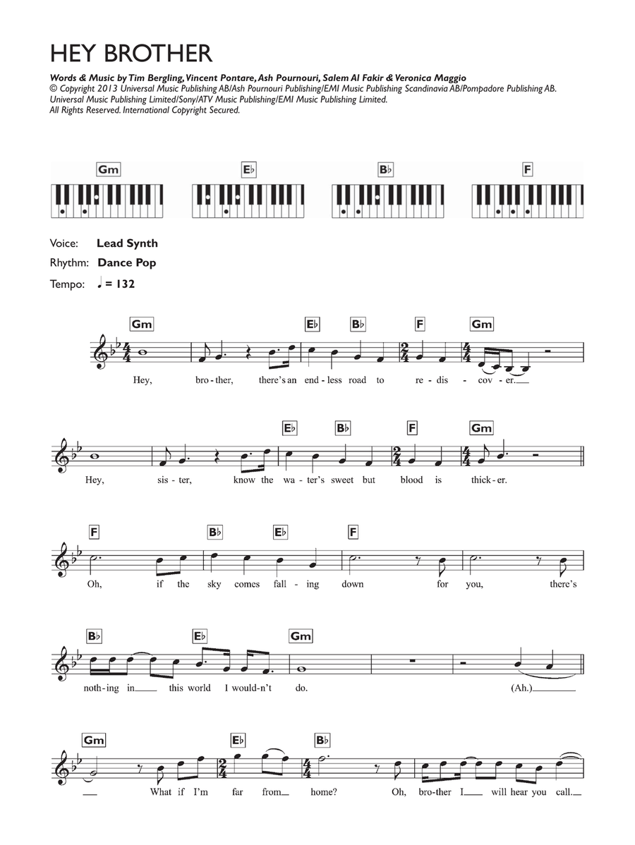 Hey Brother Hey Brother Piano scores gallery preview page 1