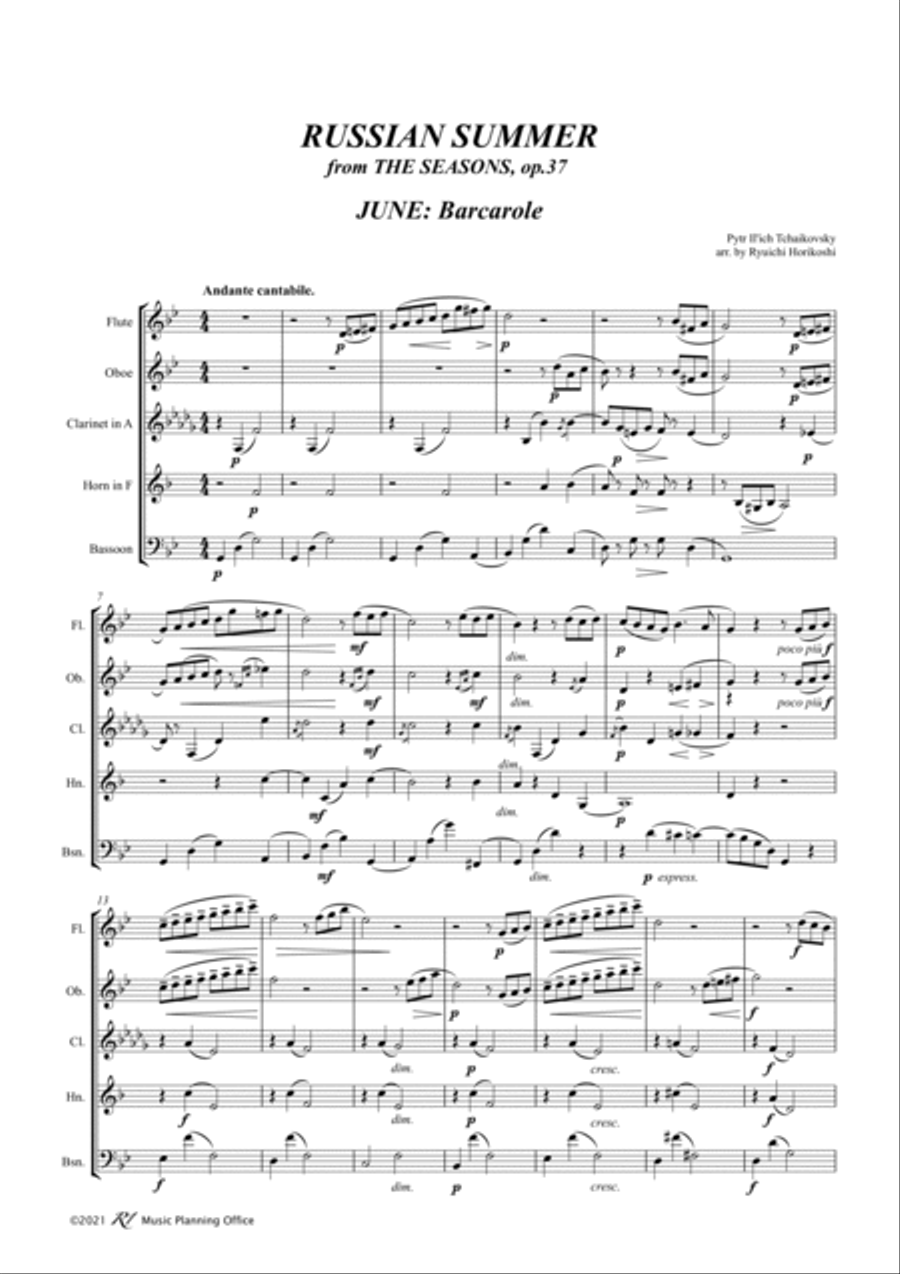 Tchaikovsky - Russian Summer (for Wind Quintet) -1.Barcarole 2.Song of the Reaper 3.Harvest Song- Woodwind Quintet scores gallery preview page 3