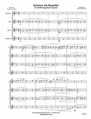 Book cover for AMERICA THE BEAUTIFUL arranged for SAXOPHONE QUARTET (SATB or AATB)