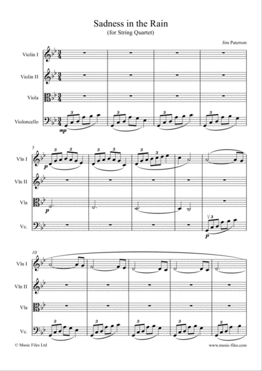 Sadness in the Rain (string quartet) String Quartet scores gallery preview page 1
