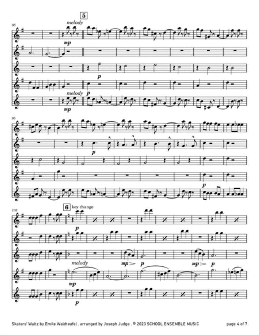 Skaters' Waltz by Waldteufel for Saxophone Quartet in Schools Saxophone Quartet scores gallery preview page 4