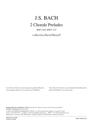 Book cover for 2 Chorale Preludes BWV 645, BWV 147