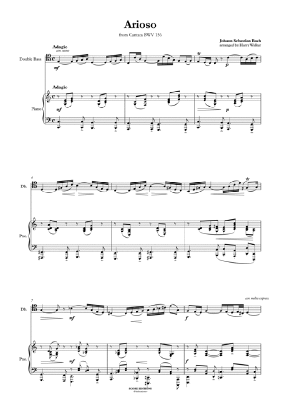 Bach - Arioso from Cantata BWV 156 for Double Bass and Piano Double Bass scores gallery preview page 3