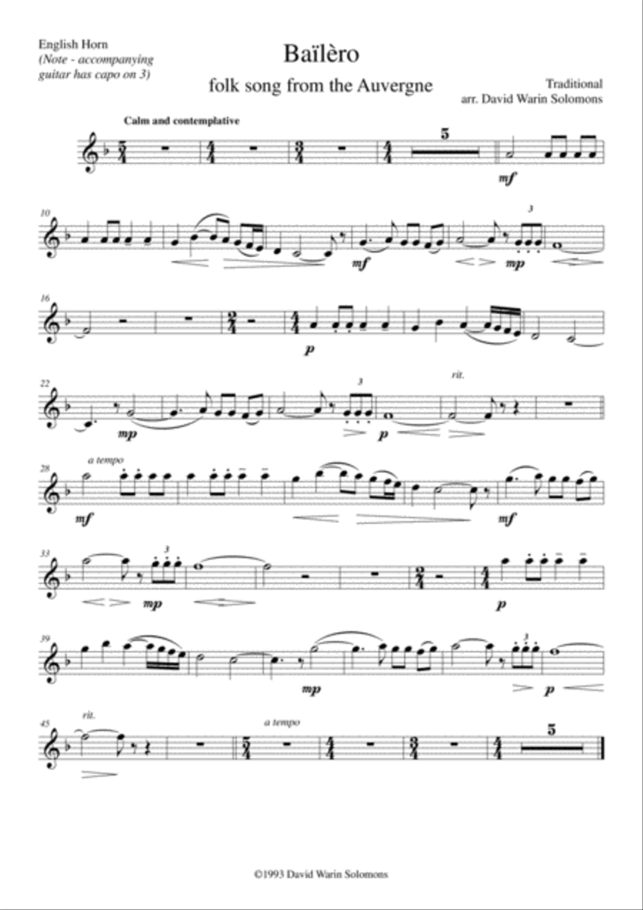 3 songs of the Auvergne for cor anglais & guitar image number null