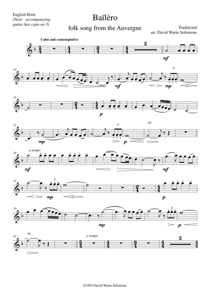 3 songs of the Auvergne for cor anglais & guitar image number null