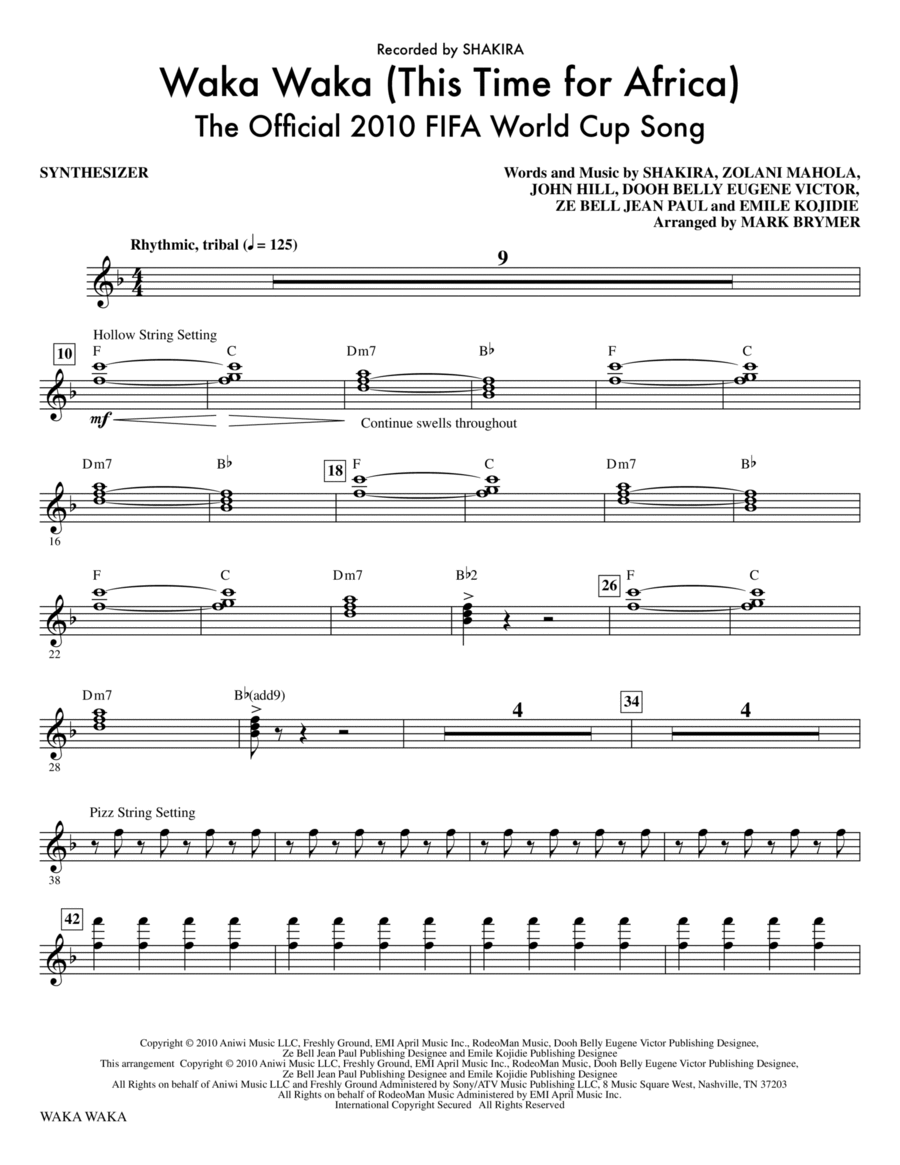 Waka Waka (This Time For Africa) - The Official 2010 FIFA World Cup Song - Synthesizer Choir scores gallery preview page 1