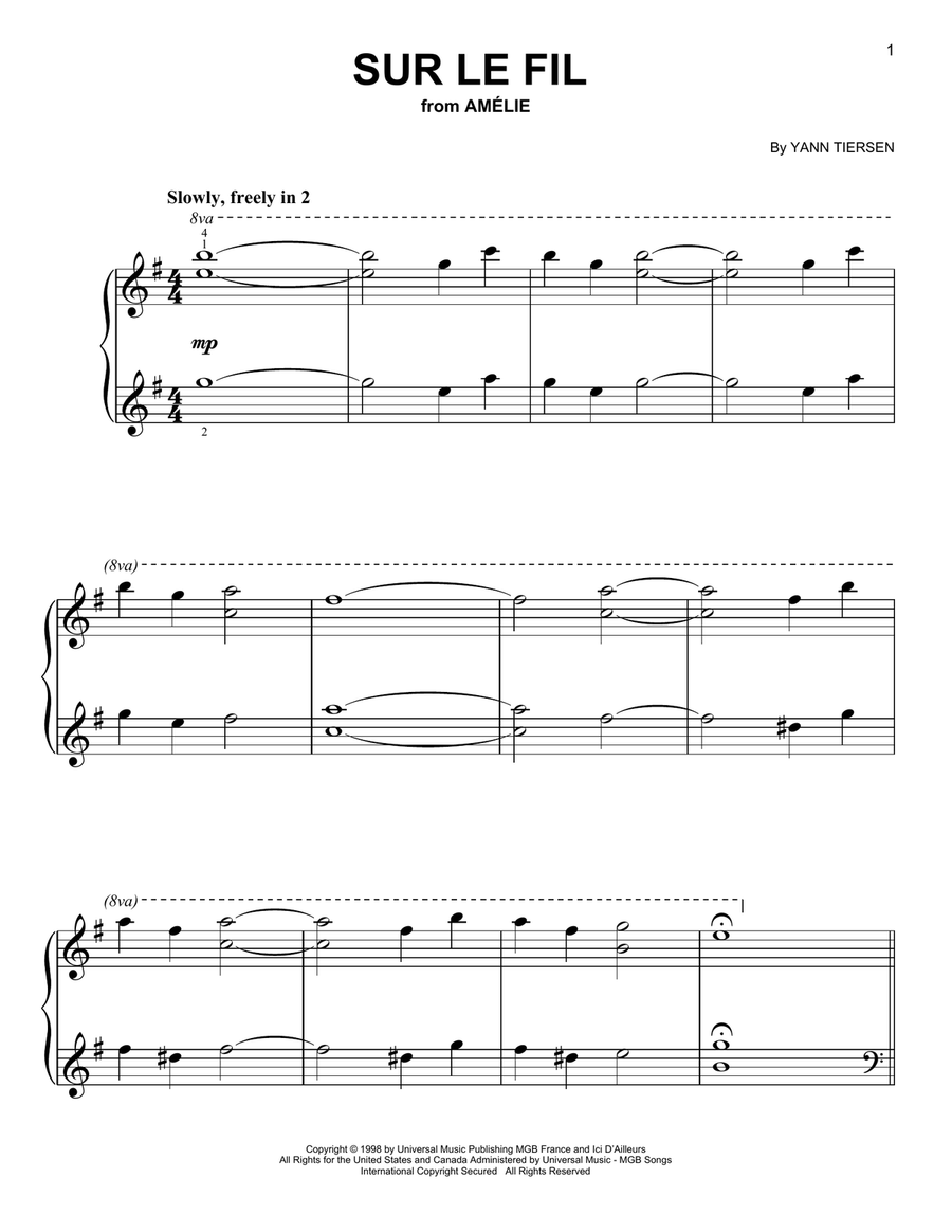 Sur Le Fil Easy Piano scores gallery preview page 1