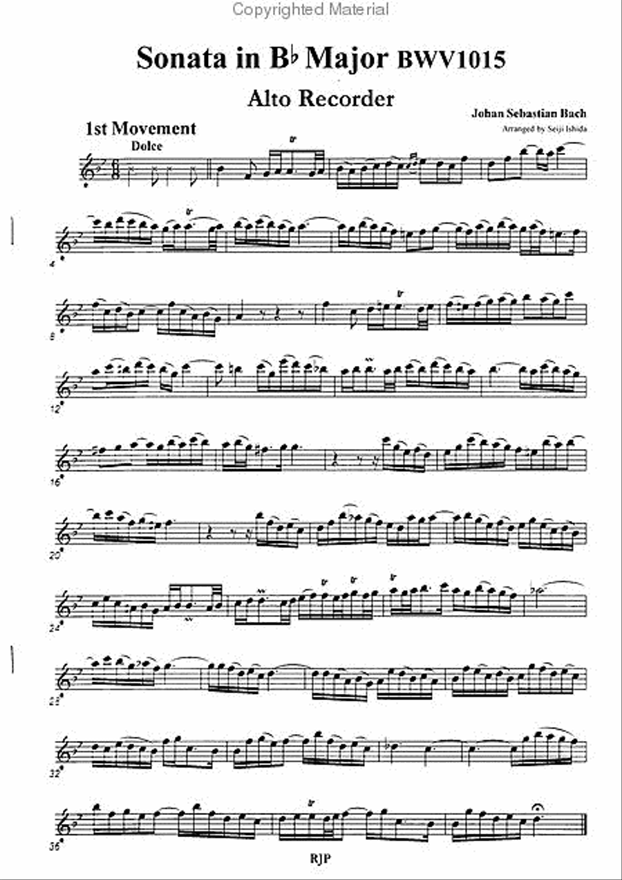 Sonata in B-flat Major, BWV 1015 Alto Recorder scores gallery preview page 3