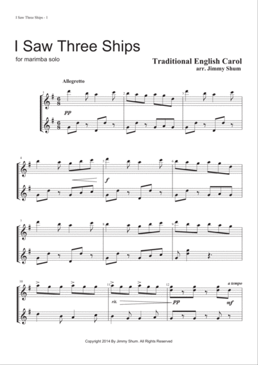 I Saw Three Ships I Saw Three Ships Marimba scores gallery preview page 2