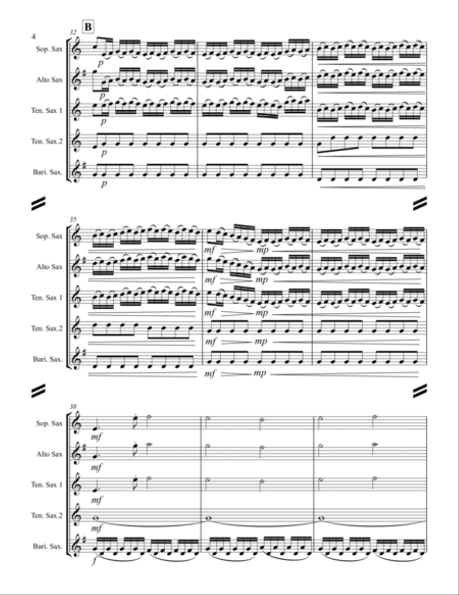 Vivaldi - La primavera - I. Allegro from The Four Seasons (for Saxophone Quintet SATTB) Saxophone Quintet scores gallery preview page 5
