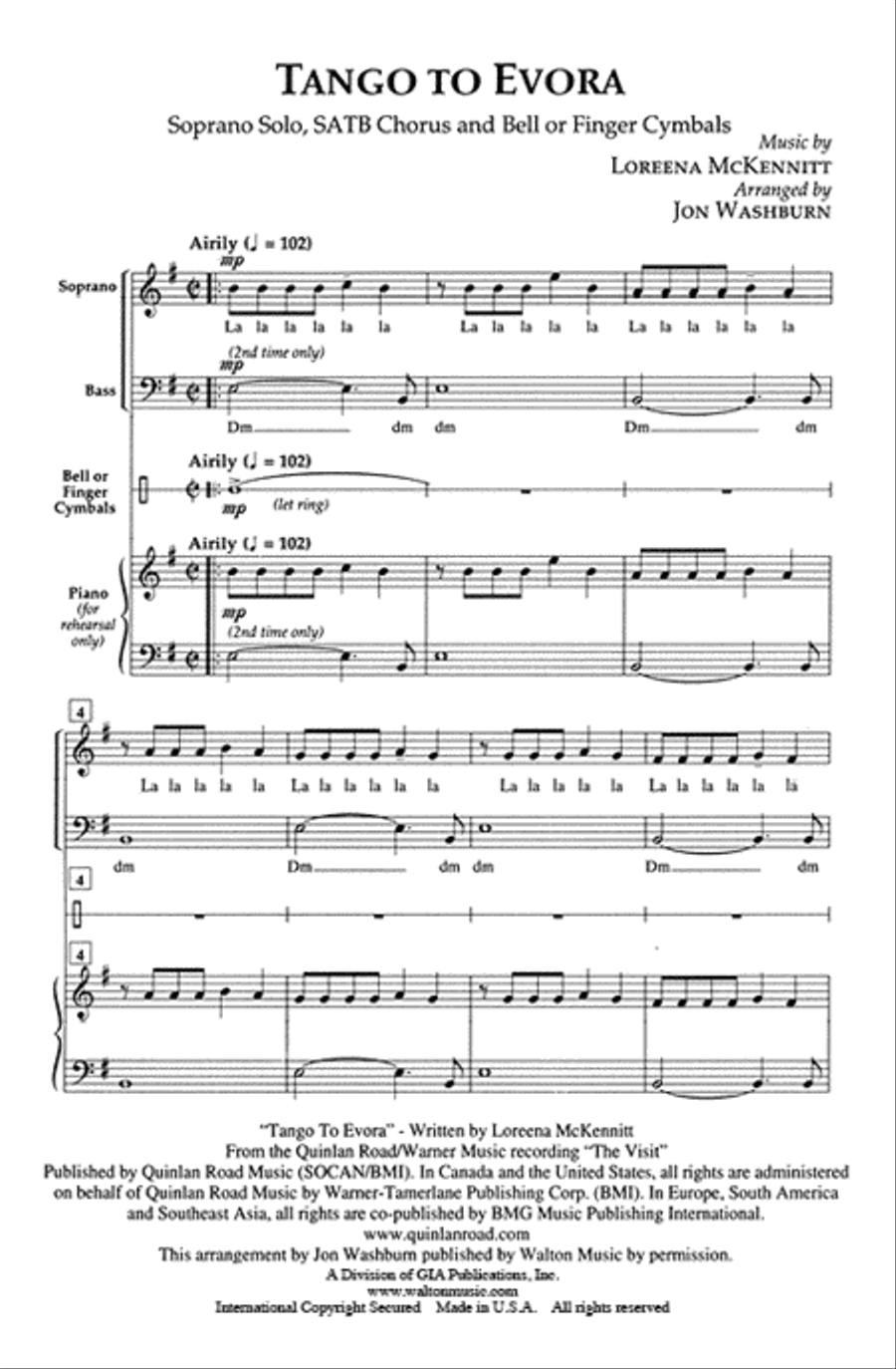 Tango to Evora (SATB) image number null