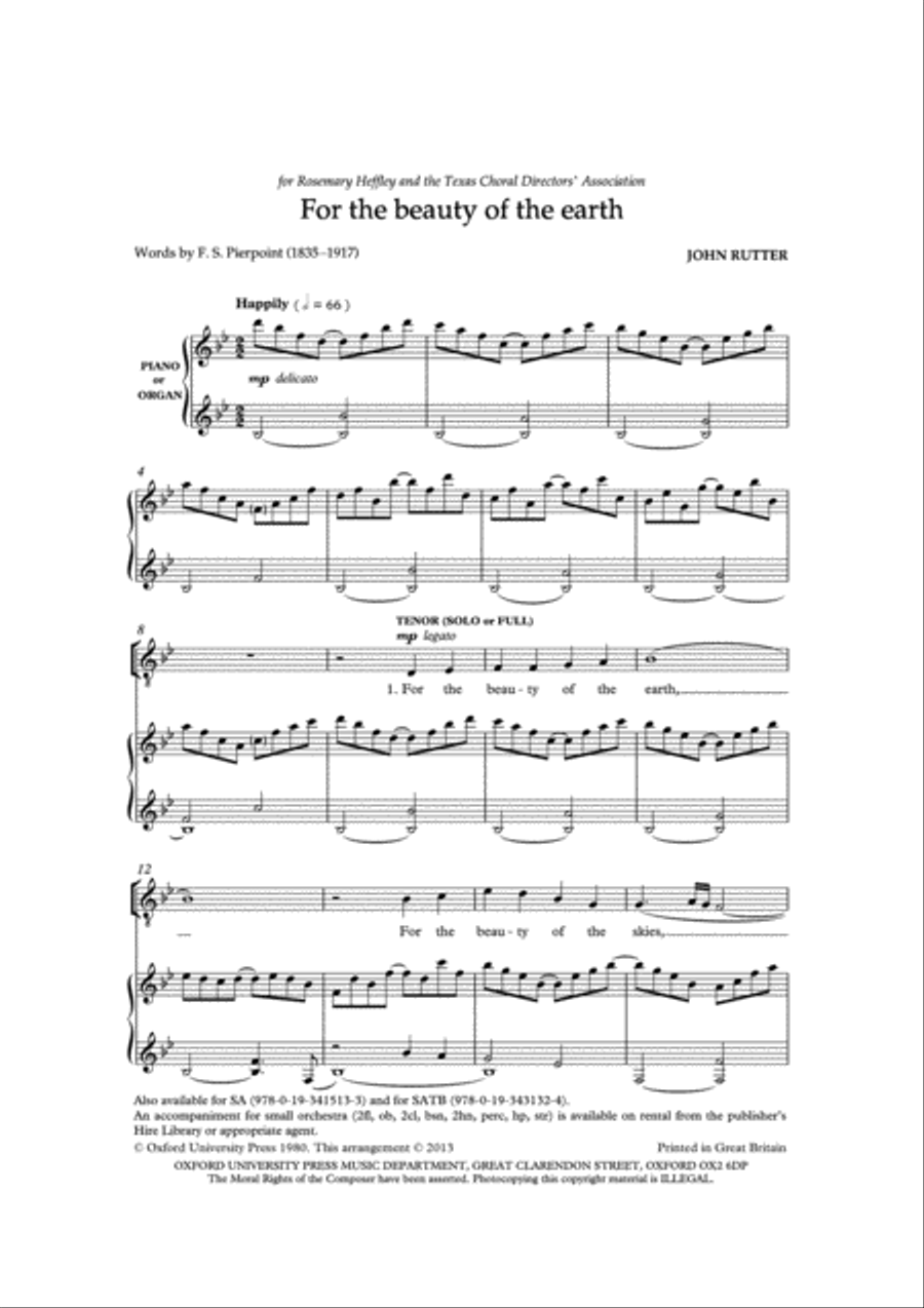 For the beauty of the earth TTBB scores gallery preview page 2
