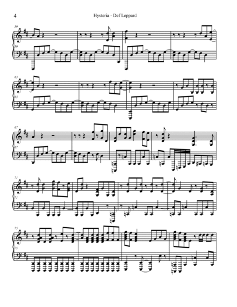 Hysteria Hysteria Piano Solo scores gallery preview page 4