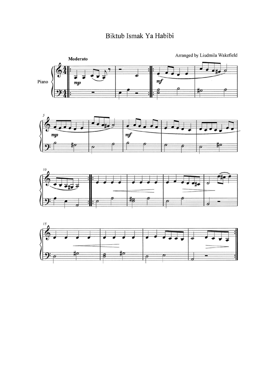 ‘Biktub Ismak Ya Habibi’ From the Album Sentimental Mood Easy Piano scores gallery preview page 1