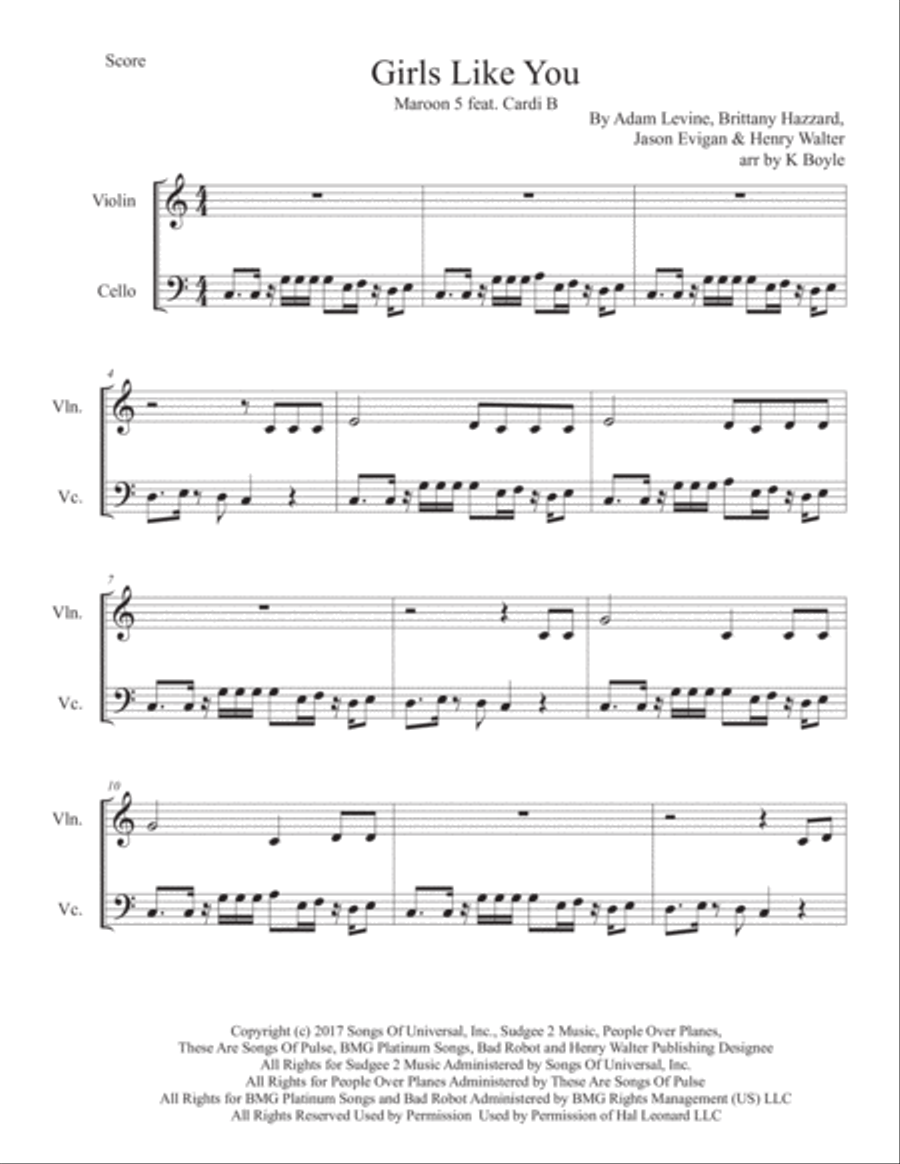 Girls Like You String Duet scores gallery preview page 1