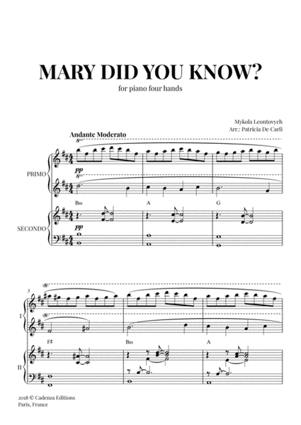 Mary did you know? for Piano Four Hands (Christmas Song) image number null