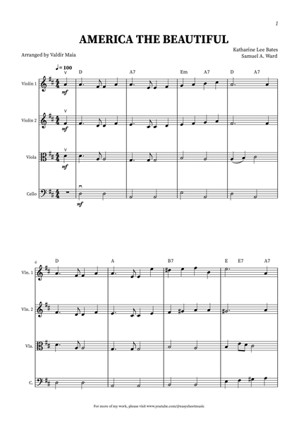 America The Beautiful - String Quartet (+CHORDS) image number null