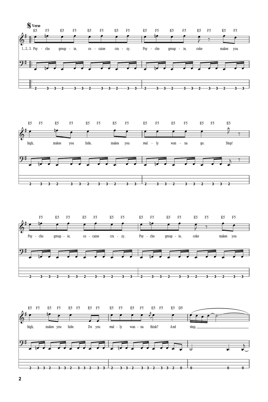 Psycho by System of a Down Electric Guitar Digital Sheet Music