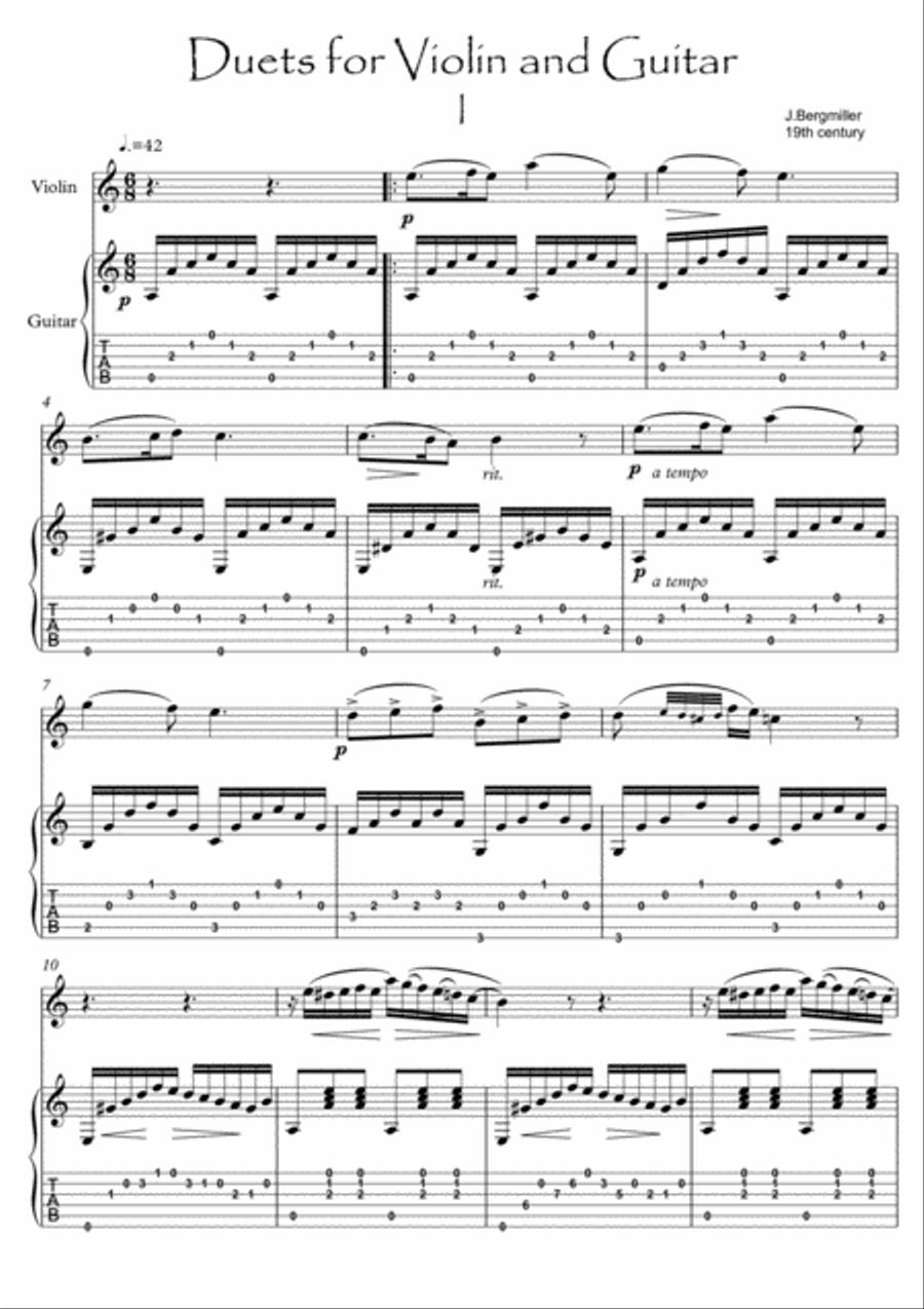 Violin Guitar duet Ι by Bergmiller String Duet scores gallery preview page 1