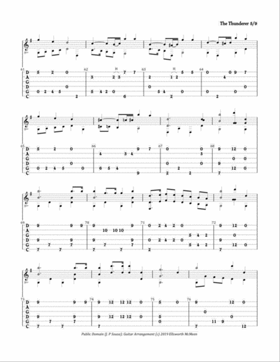 The Thunderer March (For Fingerstyle Guitar Tuned CGDGAD) Small Ensemble scores gallery preview page 5